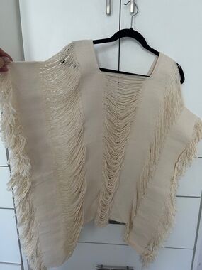 Fringed Knit Poncho for in Cream